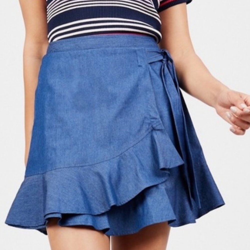 BCBGeneration Chambray Faux Wrap Skirt Sz XS